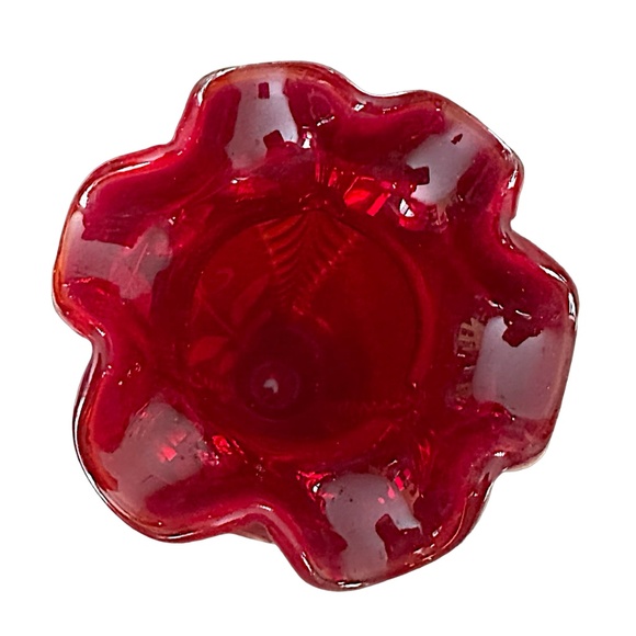 FENTON Vintage Cranberry Feather Vase 11” Hand Painted Signed Floral Design - Picture 6 of 8